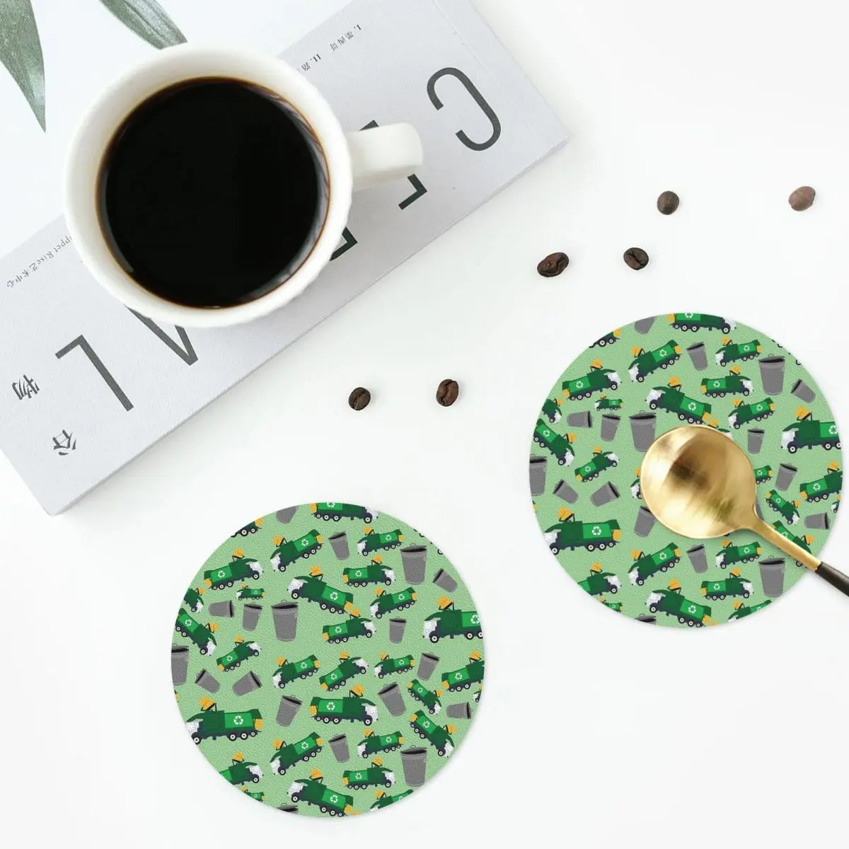 

Recycling Garbage Truck Coasters Kitchen Placemats Non-slip Insulation Cup Coffee Mats For Decor Home Tableware Pads Set of 4