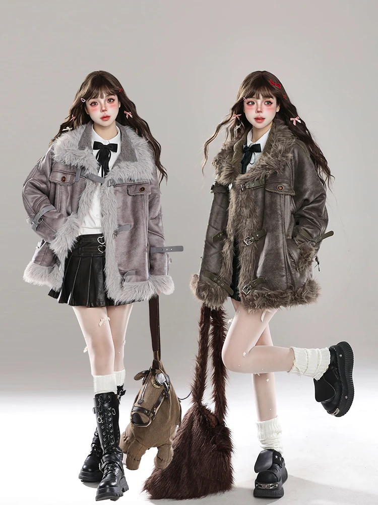 

Ele Thiened Lamb Fur Jaet Women's Winter Korean Sle Loose Fit Zipper Closure Cotton Coat Stand Collar Super Sli