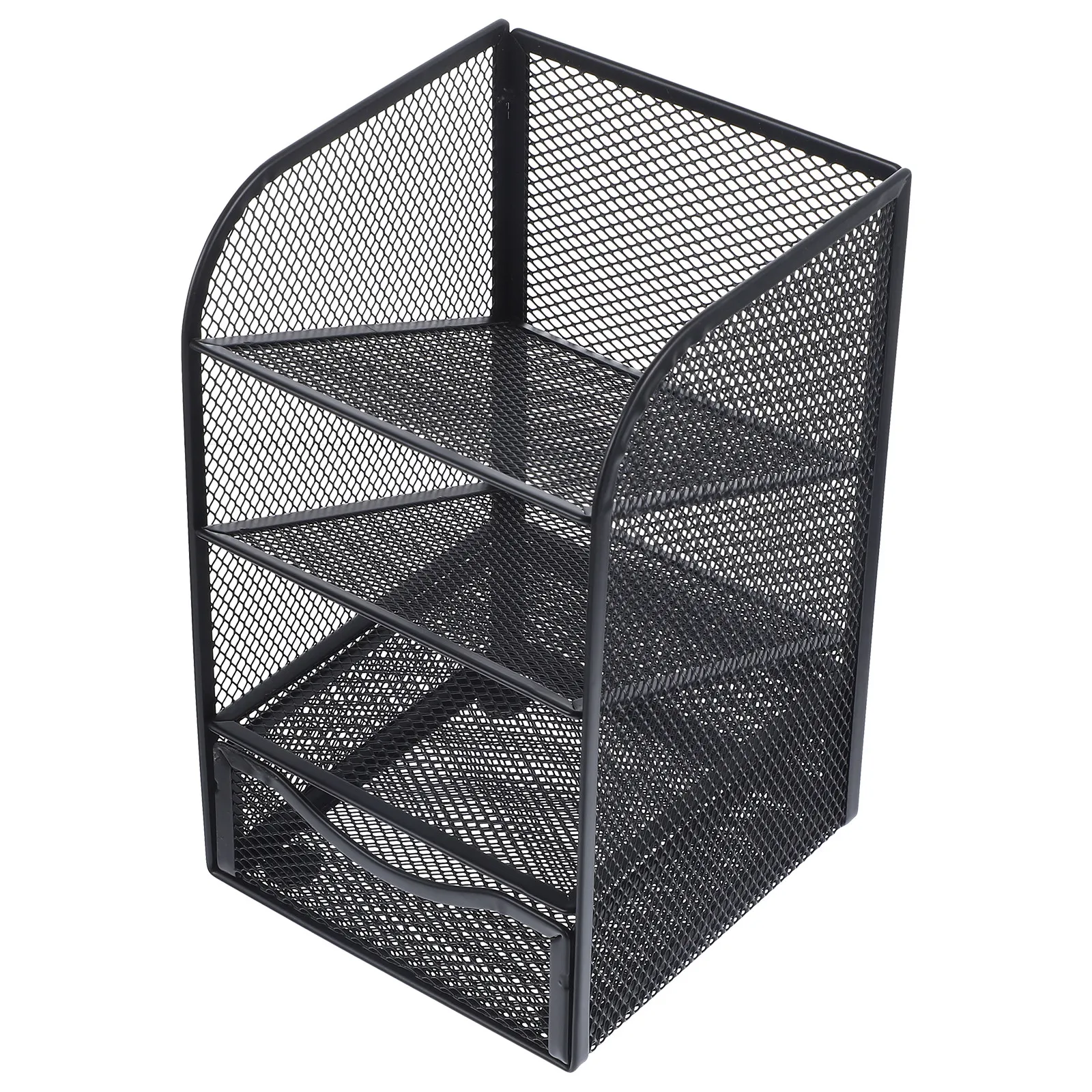 

Настольный органайзер для канцелярских принадлежностей с наклонным держателем для ручек, выдвижным ящиком и отсеками для хранения, для офисного стола, дома, общежития, гостиной, металлический