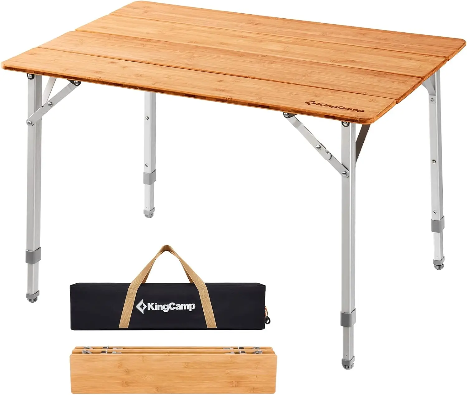 Lightweight Stable Folding Camping Table Bamboo Outdoor Folding Tables Adjustable Height Portable Picnic