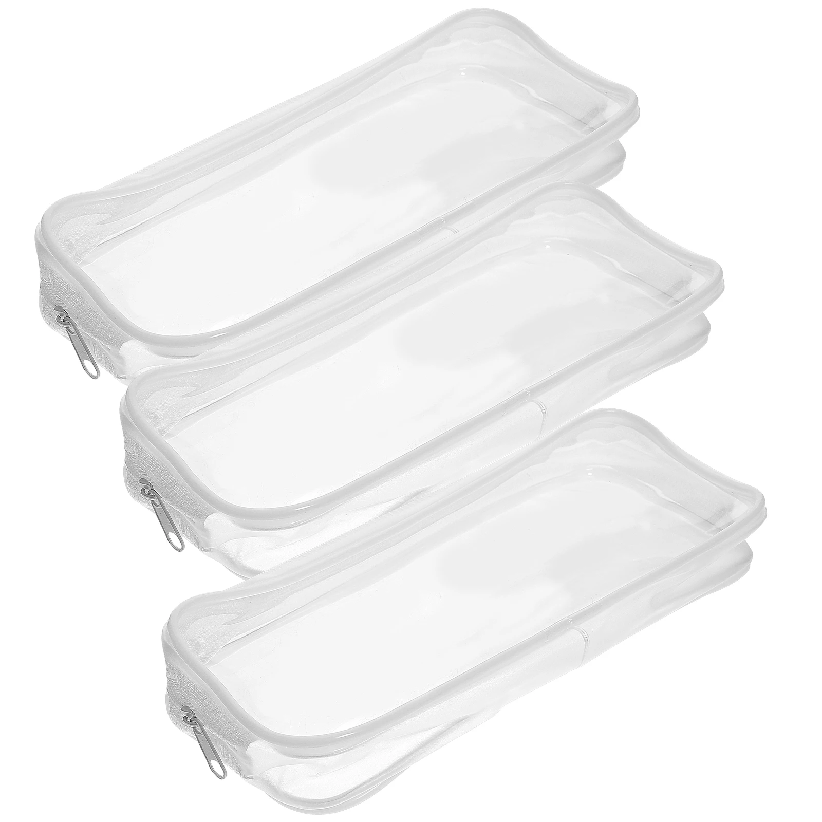 

3pcs Pvc Pencil Bag Transparent Multi-Use Large Stationery Storage Bag Brush Holder For School Office Lightweight