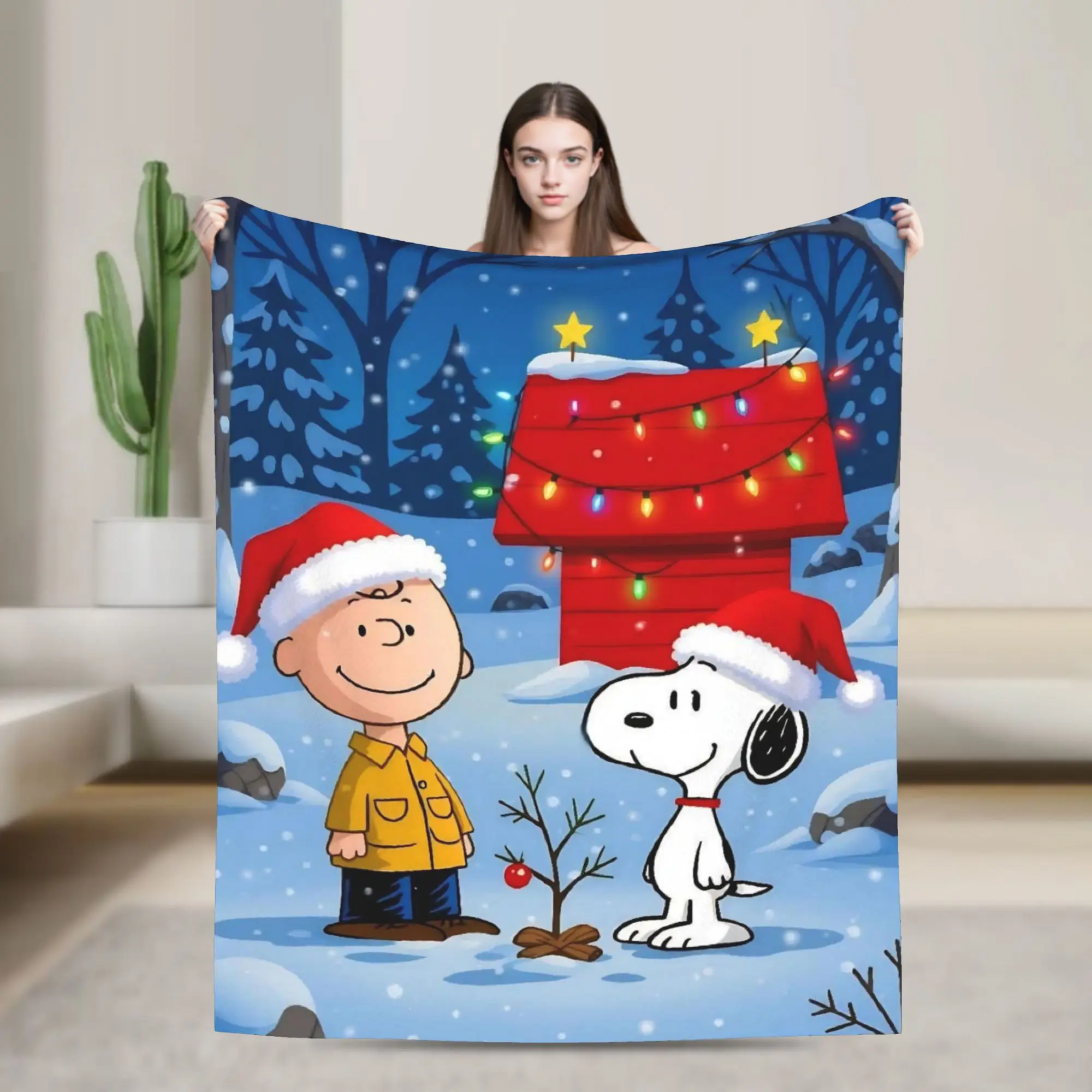 S-Snoopys Xmas Christmas Tree Blanket  Fuzzy Vintage Warm Throw Blanket for Chair Covering Sofa Summer