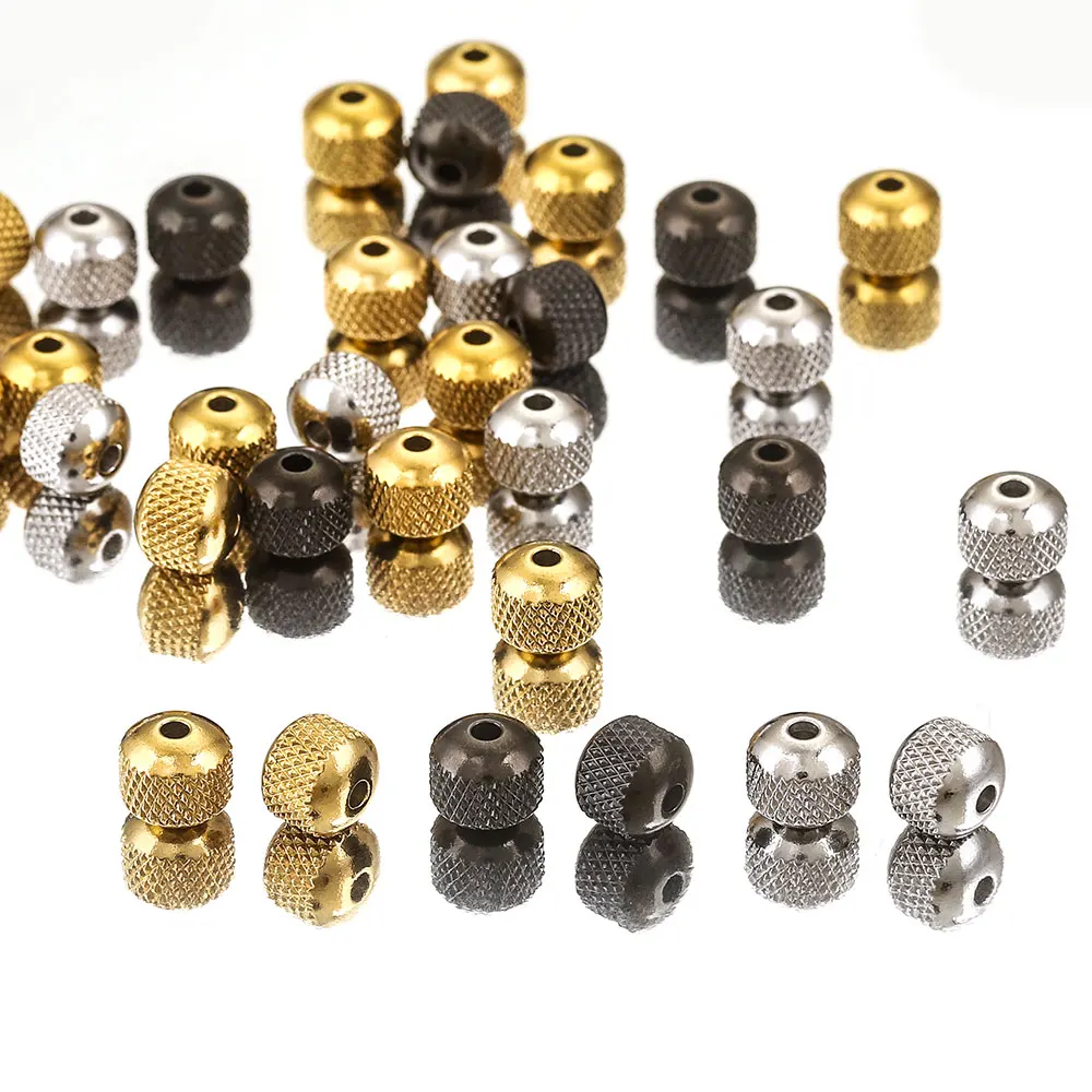20PCS/LOT 6 8MM Round Cross Grid Plated Black Gold Bead Stainless Steel Spacer Metal Beads for Bracelet Jewelry Making Material