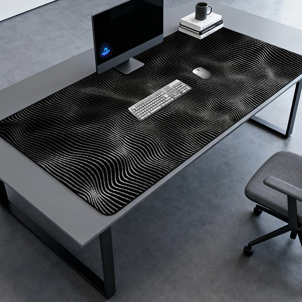 Monochrome Contour Desk Pad Large Mousemat Nonslip Black 1600x600 Geometric White Mouse Mat 1400x600 Giant Mousepad 5mm Mat