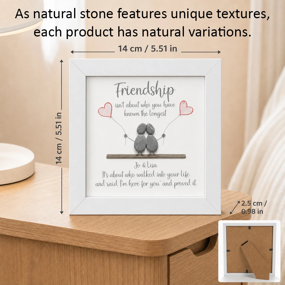 1pc Personalized Custom Names Friendship Pebble Art Shadow Box Frame,Friendship Day Gift,Desk,Shelf,Bedroom,Home Table Decor