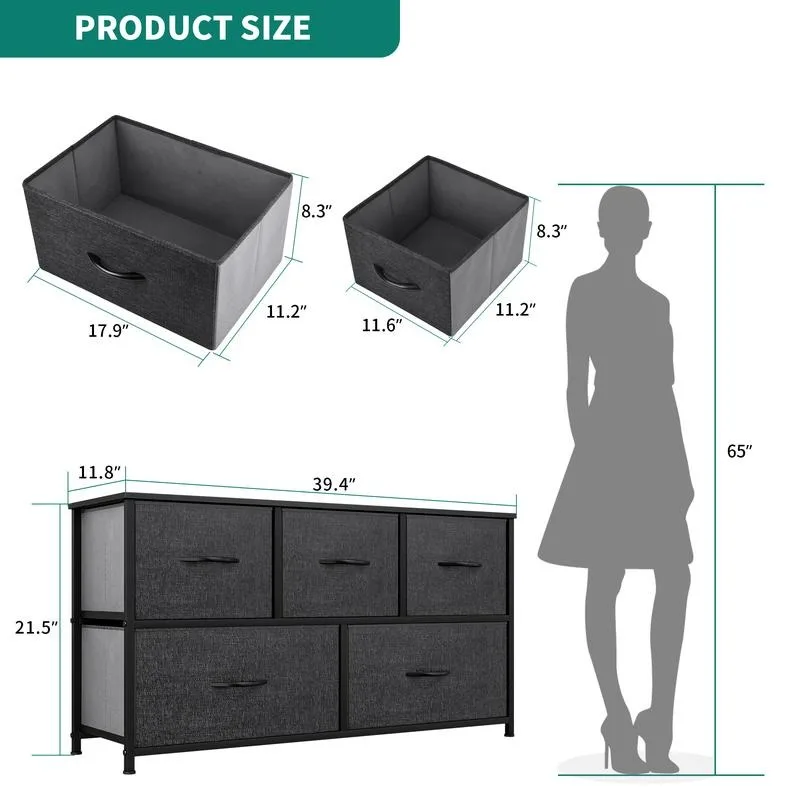 YITAHOME Wide Storage Tower with 5 Drawers - Fabric Dresser, Organizer Unit for Bedroom, Living Room, Closets -l Frams & Wo