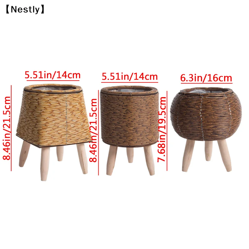 Imitiertes Rattan-Geflecht-Blumenregal, handgefertigter Aufbewahrungskorb mit abnehmbaren Holzbeinen, Pflanztopfhalter〔Nest〕 – Detail 9