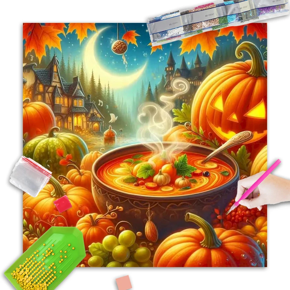 

GATYZTORY 5D DIY Diamond Painting Landscape Full Round Drill Embroidery Halloween Scenery Cross Stitch Set Art Home Decor Gift
