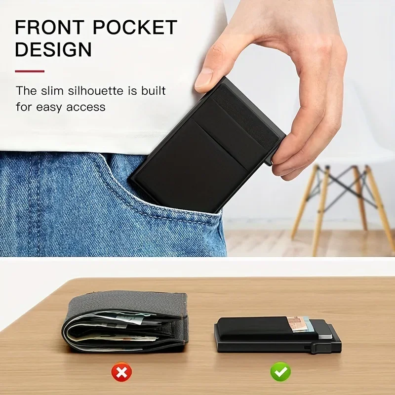Side Push Elastic Card Strap Double Lycra Fabric Minimalist Men's RFID Metallic Wallet Silver Card Case Coin Purse Card Holder