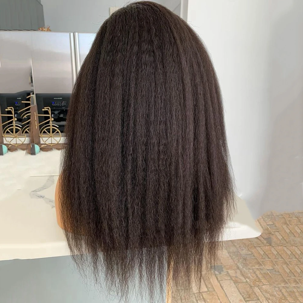 Yaki-peluca larga y suave con malla frontal para mujeres negras, pelo de bebé sintético predespuntado, sin pegamento, de uso diario, 26 pulgadas