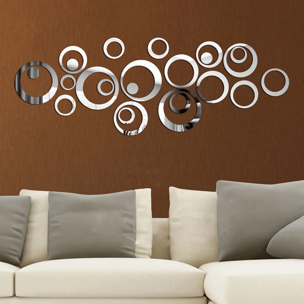 24Pcs Mirror Wall Sticker Removable Acrylic Round Decorative Mirror Wall Stickers DIY Office Living Room Bedroom Decoration