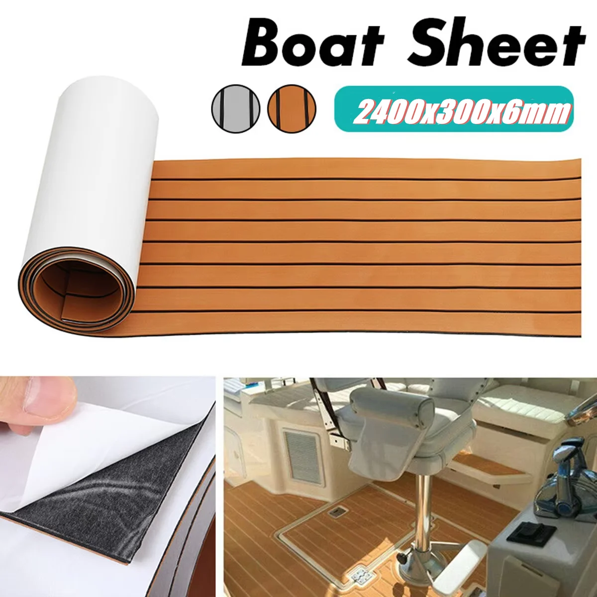 

2400x300x6mm Boat Self-Adhesive Foam Teak Decking EVA Foam Yacht Marine Flooring Faux Boat Deck Sheet Accessories Brown