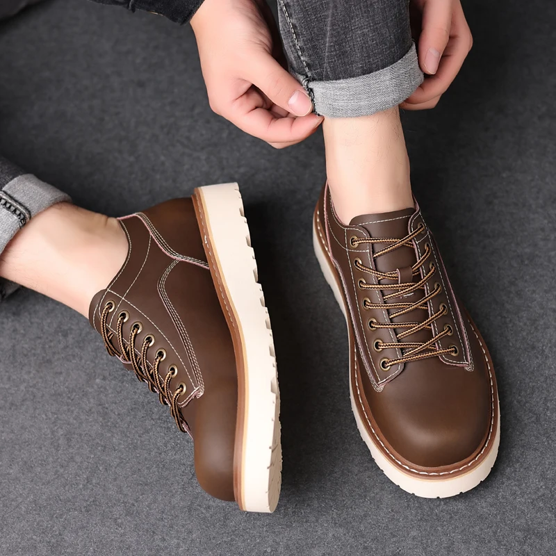 Classic Retro Handmade Casual Mens Oxford Shoes Top Comfort Men Fashion Men High Quality Leather Thick Soled Non-slip Work Shoes