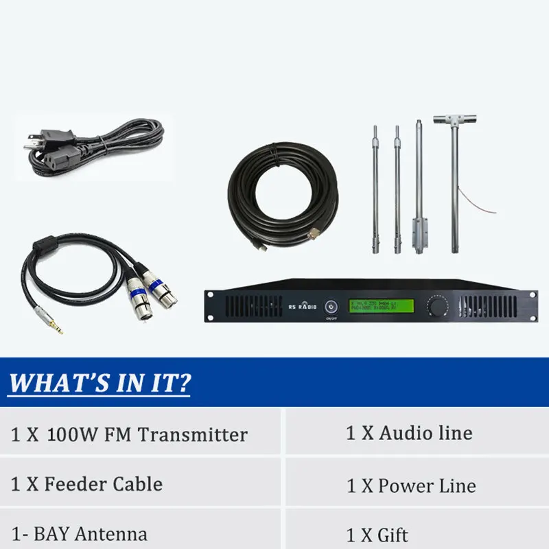Professional Stereo 100w Fm Transmitter Antenna Cables Fm Broadcast Transmitter for Radio Stations