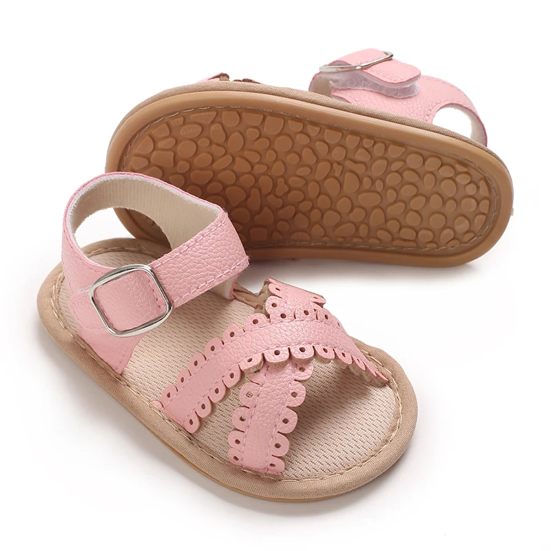 صنادل أطفال صيفية من 0 إلى 18 شهرًا من البولي يوريثان بنعل مطاطي مضاد للانزلاق، زوج أول من أحذية المشي القابلة للتنفس