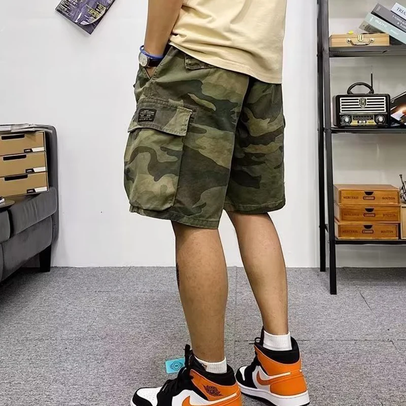 2024 Summer Men\'s Trendy Vintage Camouflage Print Outdoor Cargo Short Pants Male Casual Streetwear Pockets Loose Straight Shorts