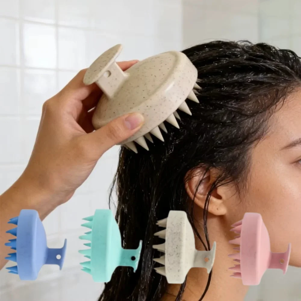 Universal Wheat Straw Silicone Hair Brush Massage Scalp Cleaning Tool Outdoor Convenient Hair Washing Hairdressing Comb Scrubber