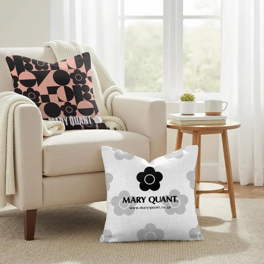 Fashion M-Mary-Q-Quant Cushion Cover Natural Linen Organic Fabric Double-Sided Printing Sofa Home Decor Gift Pillow Case