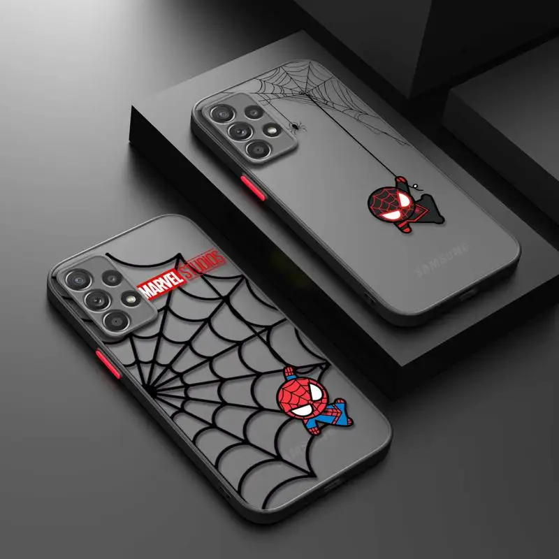 Phone Case for Samsung A54 A12 A51 A52 A53 A50 A70 A32 A33 A14 A23 A22 A21 A31 A71 A72 Matte Funda Marvel Cartoon Spiderman