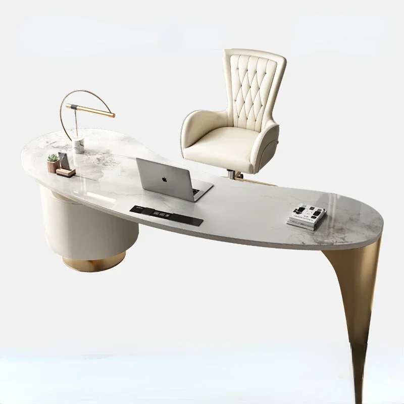 

Light Luxury Stone Plate Desk Modern Minimalist Living Room Villa High-End Office Table and Chair