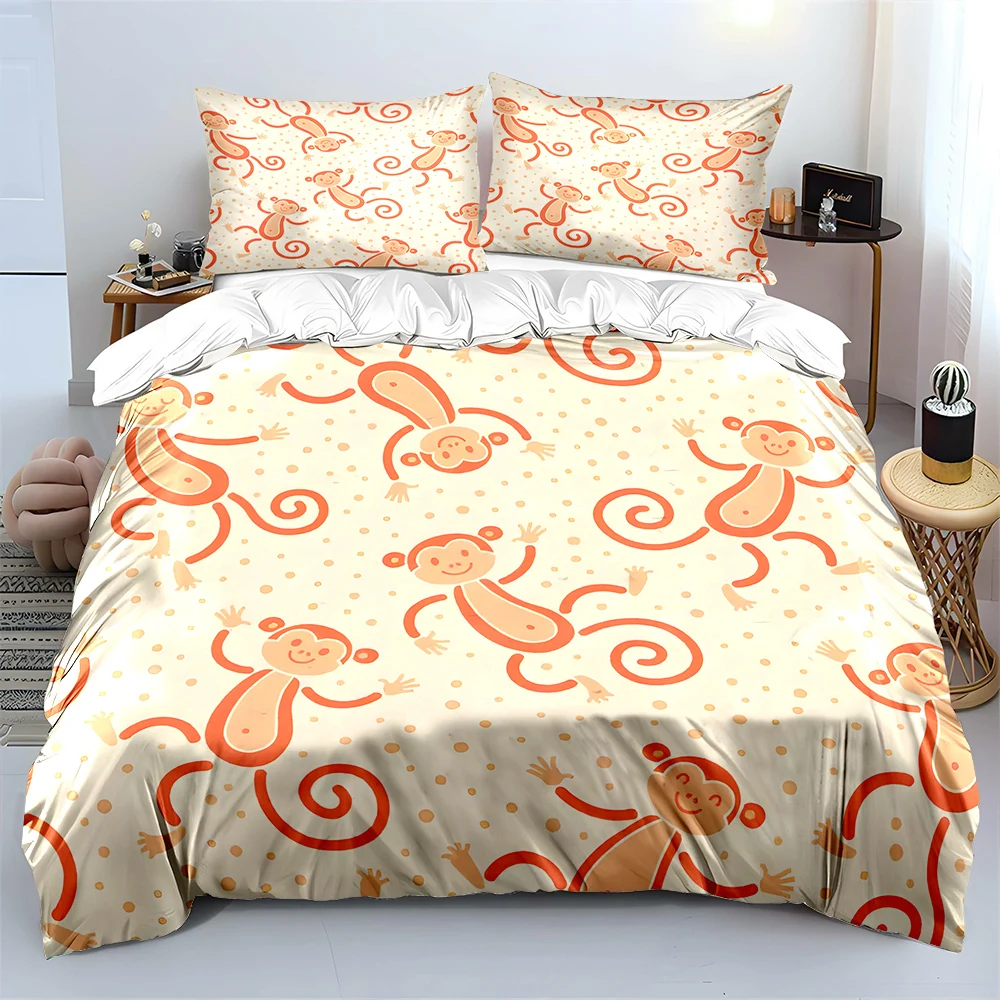 Cartoon monkey pattern background Print Bedding Set 1 Duvet Cover 2 Pillowcases for Adult and Children Luxury Gift Full Size