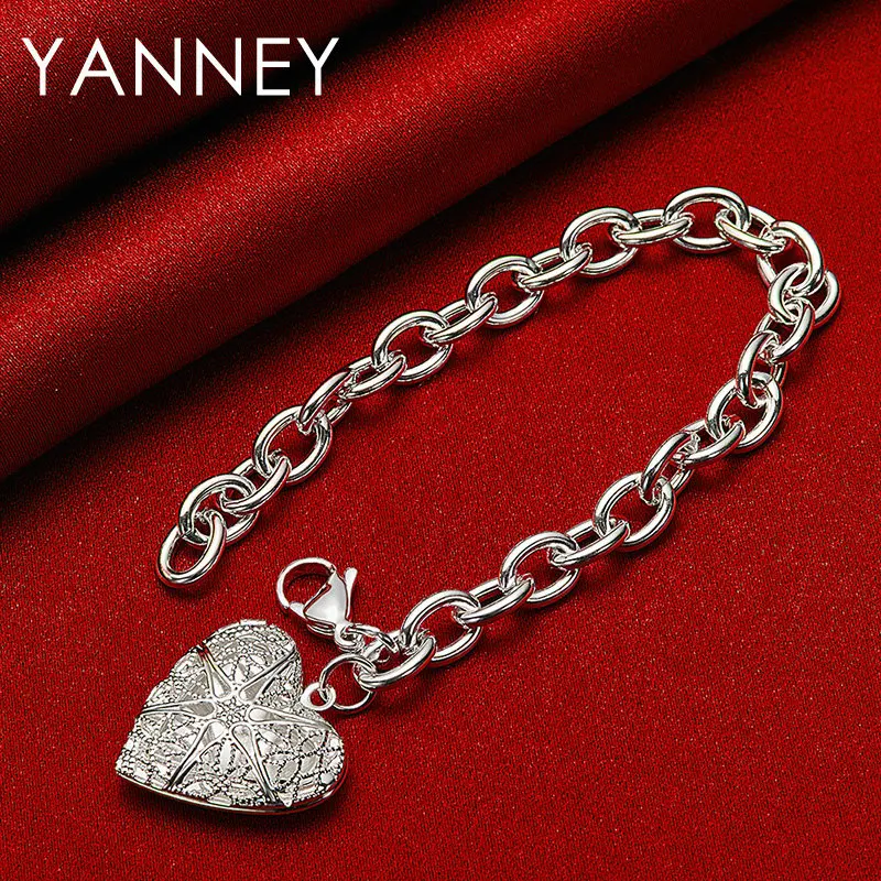 

2024 New 925 Sterling Silver 8 Inches Fine Heart Photo Frame Bracelet For Women Fashion Charm Engagement Jewelry Gifts Party