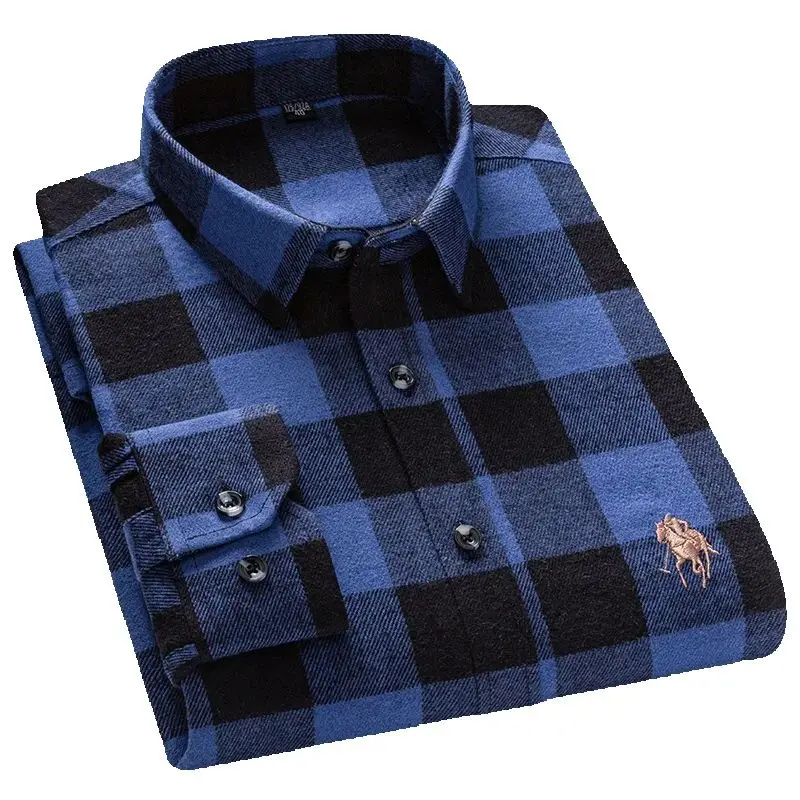 

No Pockets M-7XL 100 Cotton Long Sleeve Shirt for Men Plaid Shirt Regular Fit Men Shirt Long Sleeve Male Social Formal Shirts