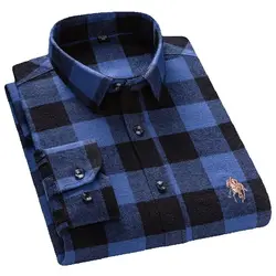 No Pockets M-7XL 100 Cotton Long Sleeve Shirt for Men Plaid Shirt Regular Fit Men Shirt Long Sleeve Male Social Formal Shirts
