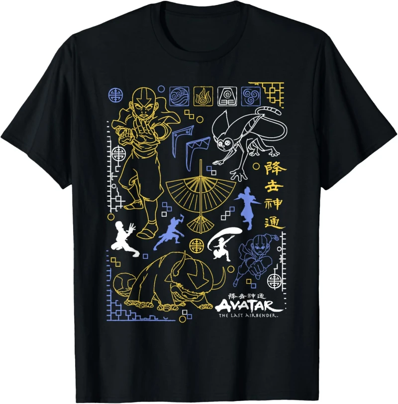 Avatar: The Last Airbender Character Line Art T-Shirt Small T-Shirt New Spring/Summer Arrivals Regular Fit Casual