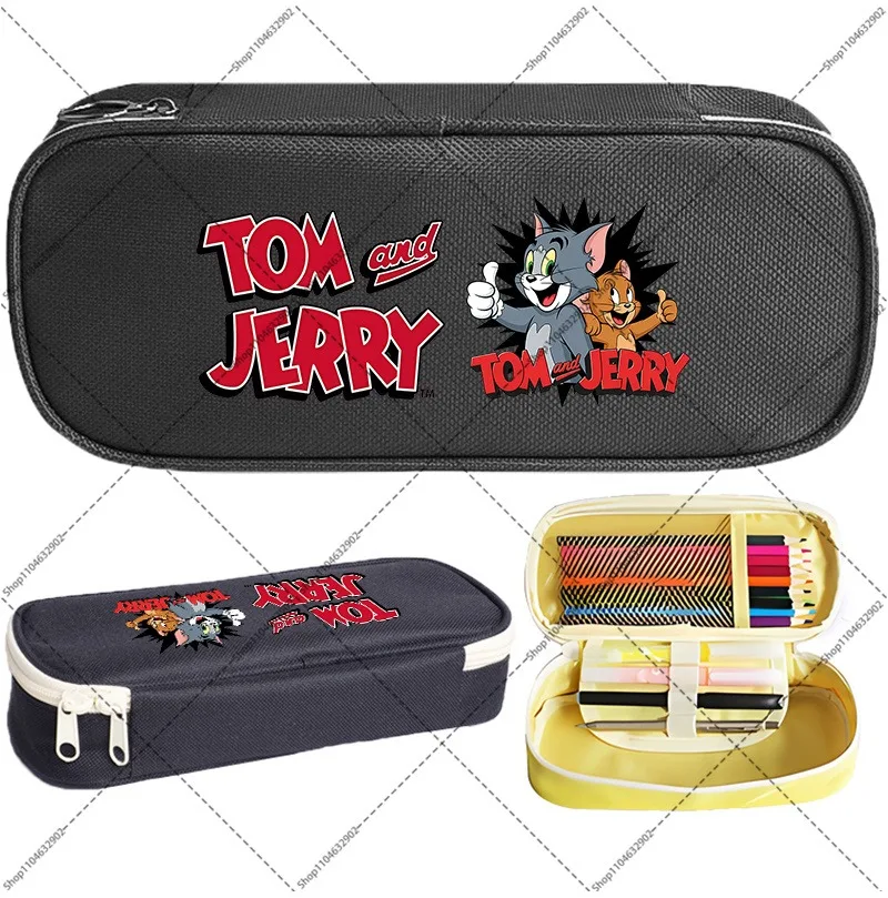 Tom and Jerry Cute Pencil Cases Students Back To School Kawaii Stationery Cartoon Anime Pattern Printed Large Capacity Pen Case view 5