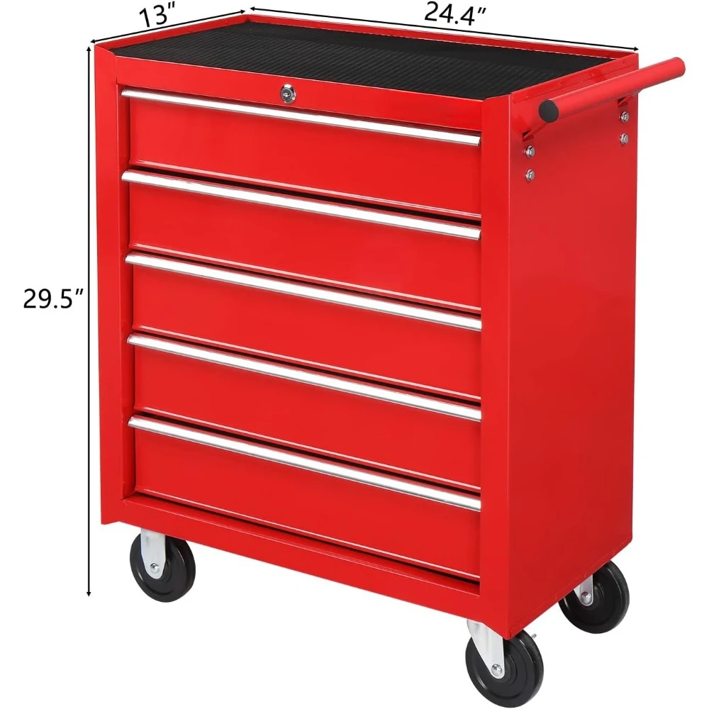 5-Drawer Rolling Tool Chest w/Lock & Key, Tool Storage Cabinet with Wheels, Top Cushion & Drawer Liners, Tool Organizer Box