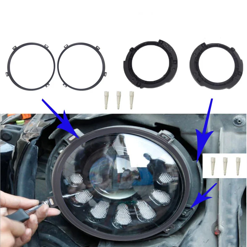 7 Inch Round Headlight Mounting Retaining Bracket Ring Set with Headlight Metal Ring for Jeep Wrangler JK 2007-2017 Accessories