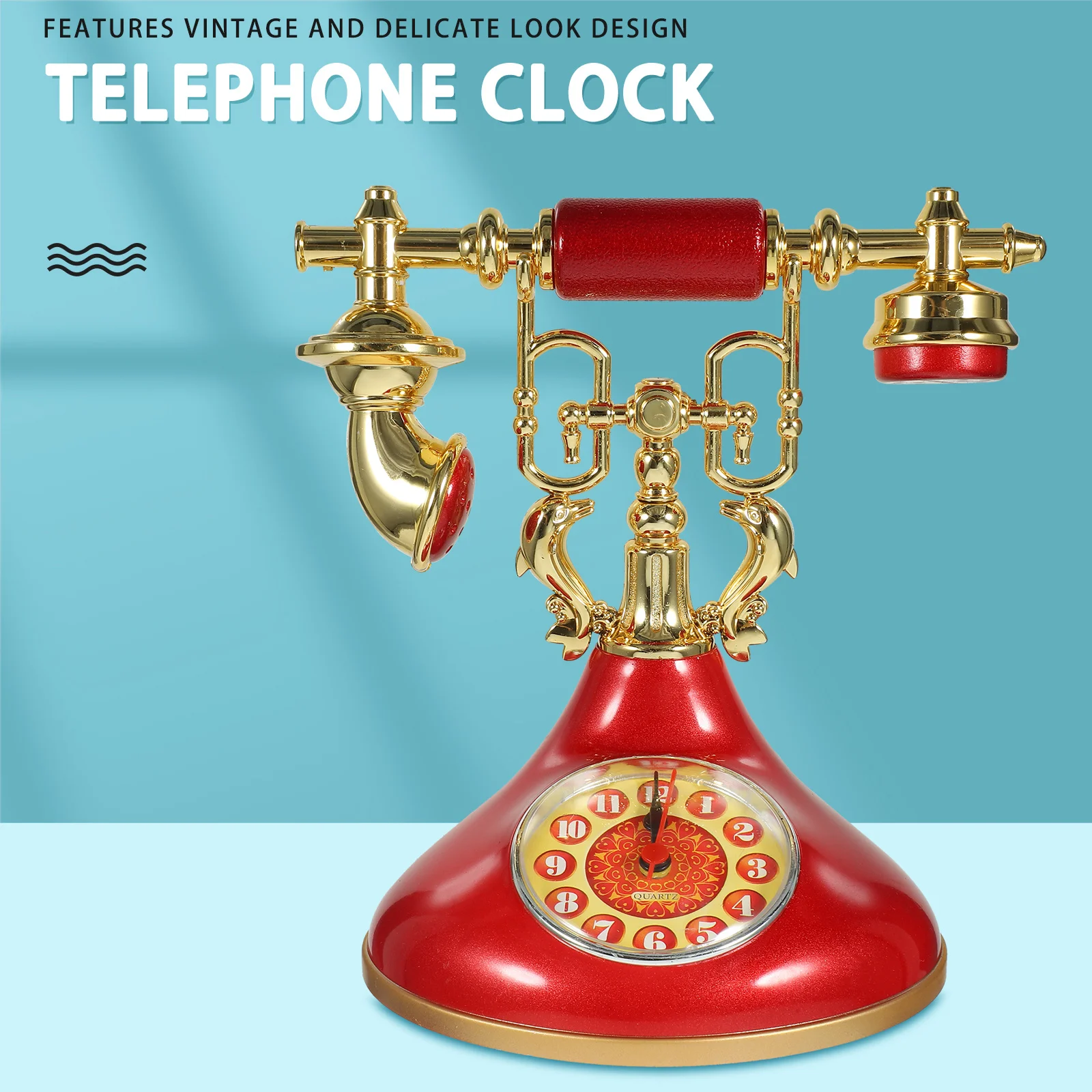 

Vintage Alarm Telephone Shaped Decorative Home Clock For Living Room Bedroom Bathroom Desktop Non-Ticking Retro Table Clock
