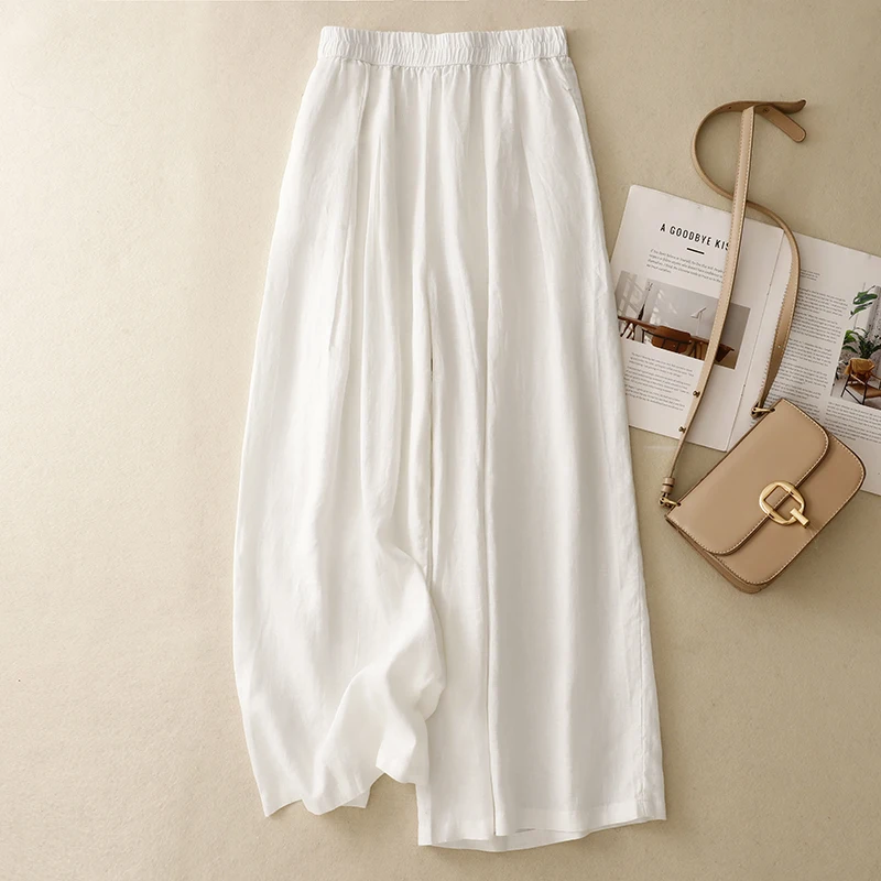 Pantalones de pierna ancha adelgazantes, pantalones largos informales sueltos y finos para mujer, pantalones de corte recto de fibra de bambú para ocio de verano