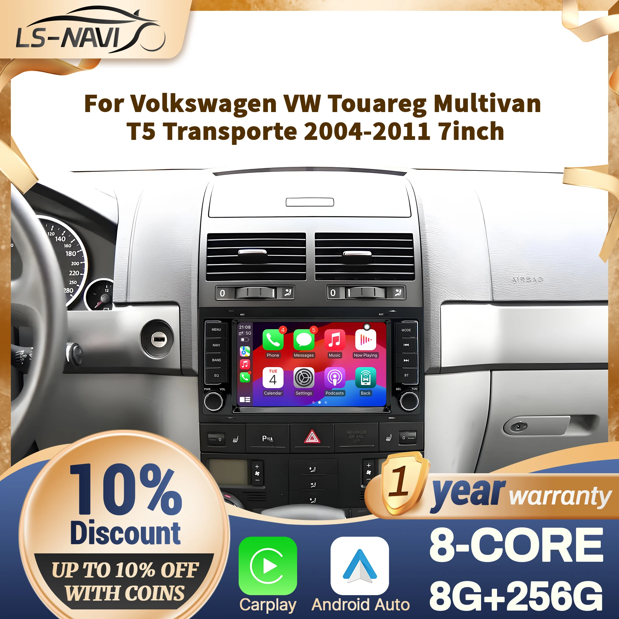 

7 Inch Car Radio for Volkswagen VW Touareg Multivan T5 Transporte 2004-2011 Wireless BT CarPlay Touch Screen Head Unit