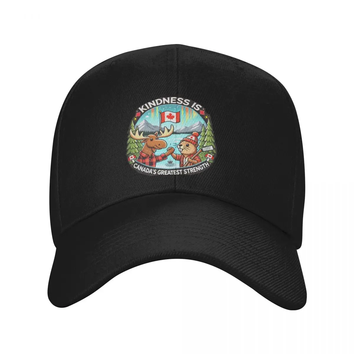 

Kindness is Canada’s Greatest Strength – Moose and Beaver Design Baseball Cap Funny hats foam party Hat Mens Hats Women's