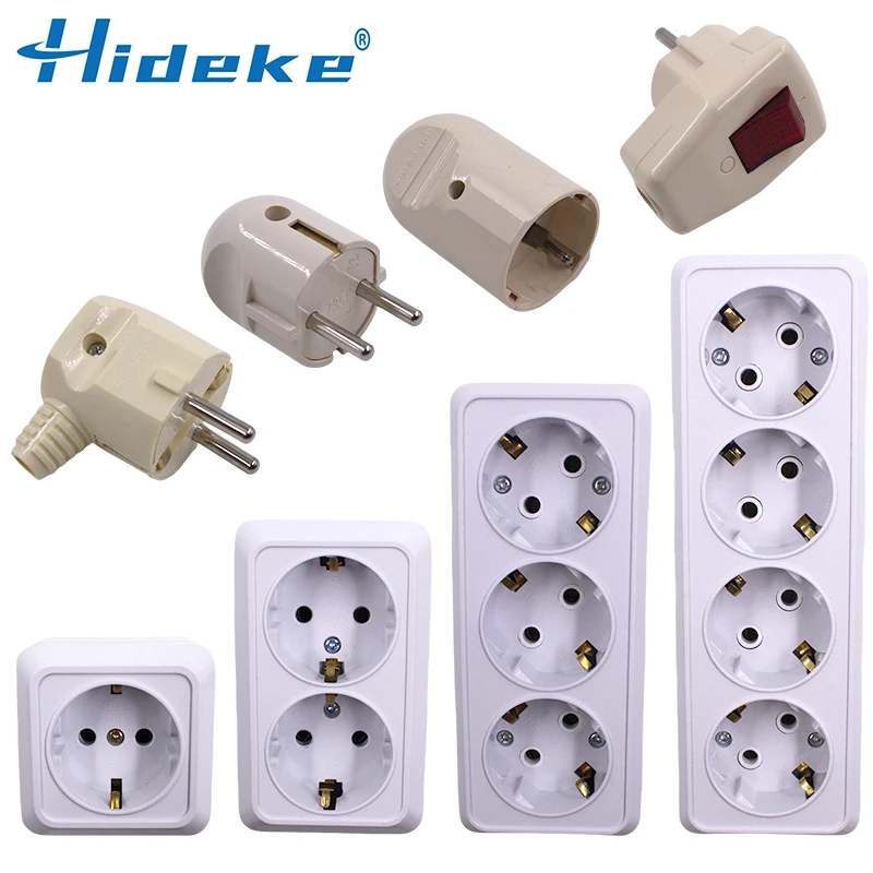 

White Wall Surface 1 2 3 4 Sockets Plugs EU Exterior Electrical Outlets Ground Power Socket Flame Retardant Paint Plastic Plug