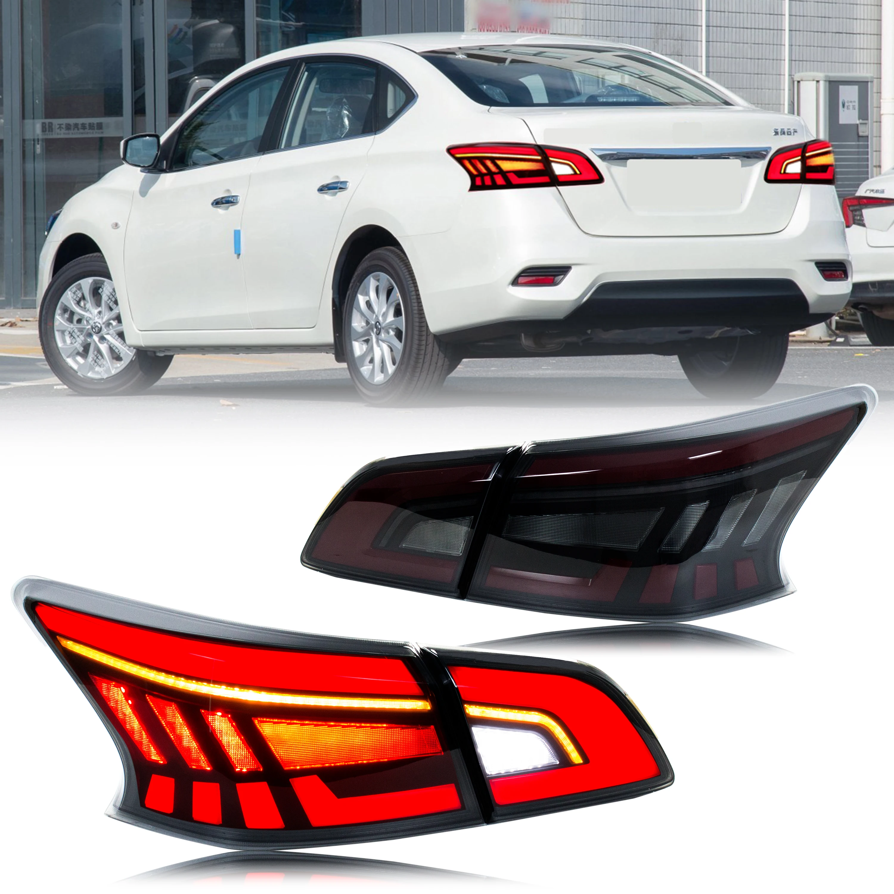 

LED Tail Lights for Nissan Sentra B17 2013-2019 Sequential Turn Signal Start-up Animation Black Rear Lamps Assembly