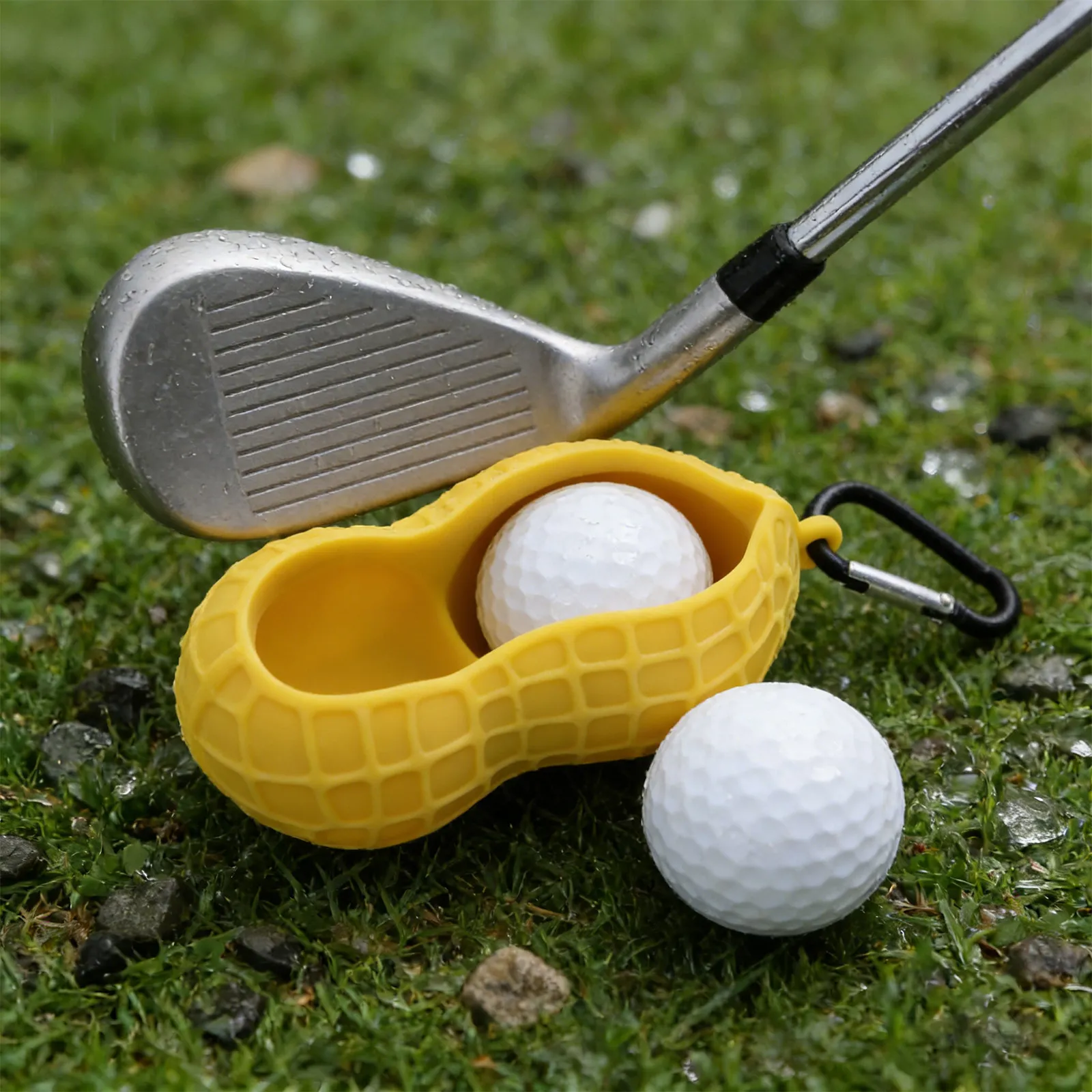 

2Pcs Golf Ball Holder Peanut Shaped Portable Carry Bag Keychain for 2 Balls Outdoor Golf Storage Sleeve Protector for Men Women