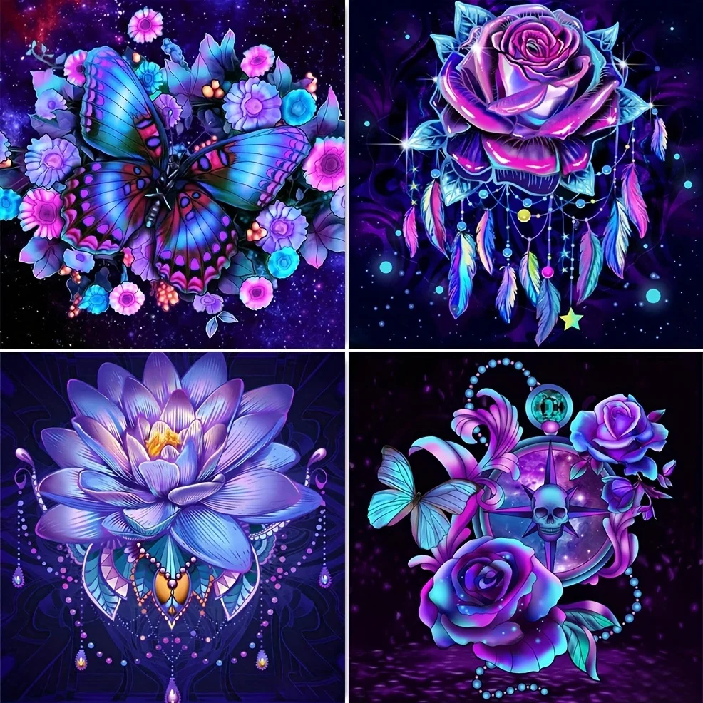 5D DIY Diamond Painting Beautiful Purple Space Flower Full Rhinestones Painting Embroidery Kits Handmade Home Decor