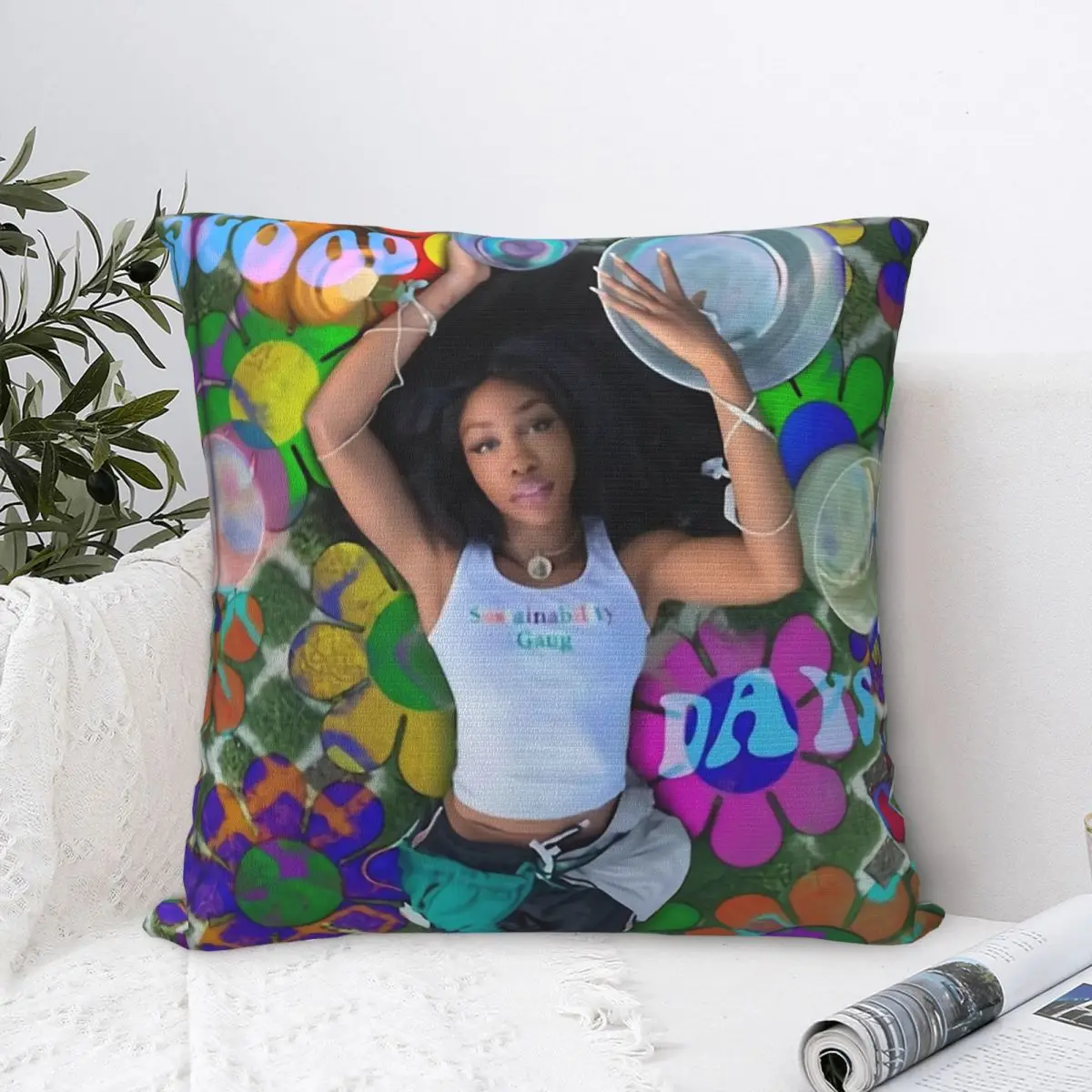 Good Days Poster Harajuku Streetwear Vintage 90s Pillow Case SZA Cushion Covers Vintage Decor Throw Pillow Case Cover for Car