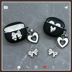 Cute Love Chain Case for Realme Buds T300 /t100 /Air5/air5 Pro Air6pro Earphone Silicone Cover Luxury Plating Bow Keychain cover