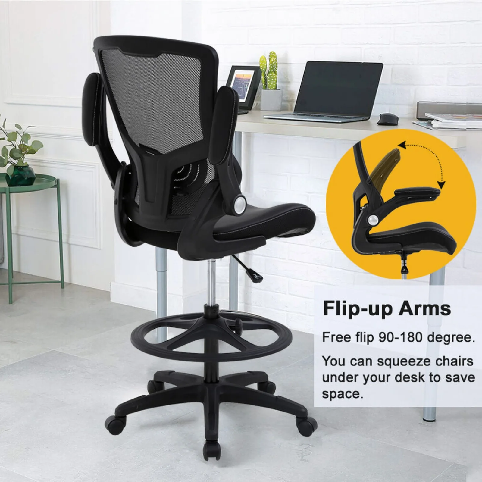 Drafting Chair with Flip Up Arms Foot Rest Back Support Adjustable Height United States