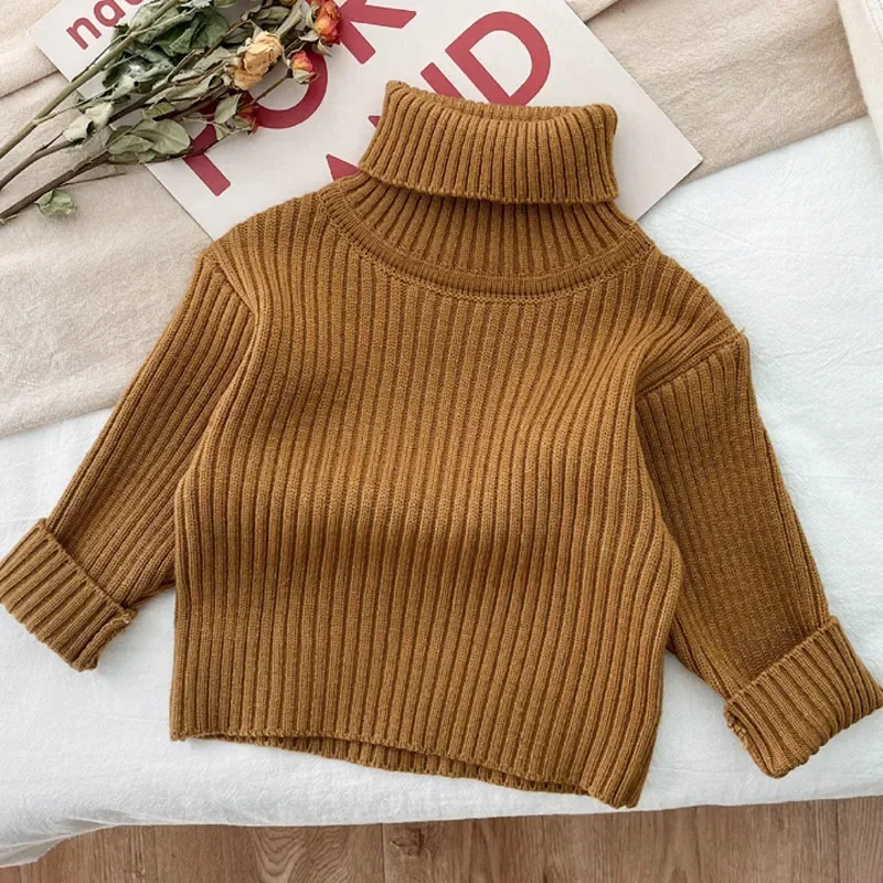 

Baby Clothes Casual Knitted Sweater for Girls Boys 2023 New Autumn Winter Infant Long Sleeve Turtleneck Pullover Fashion Child