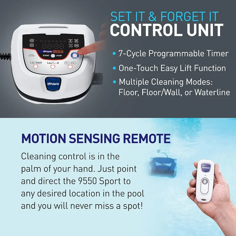 Polaris 9550 Sport Robotic Pool Cleaner, Automatic Vacuum for InGround Pools up to 60ft, 70ft Swivel Cable, Remote Control