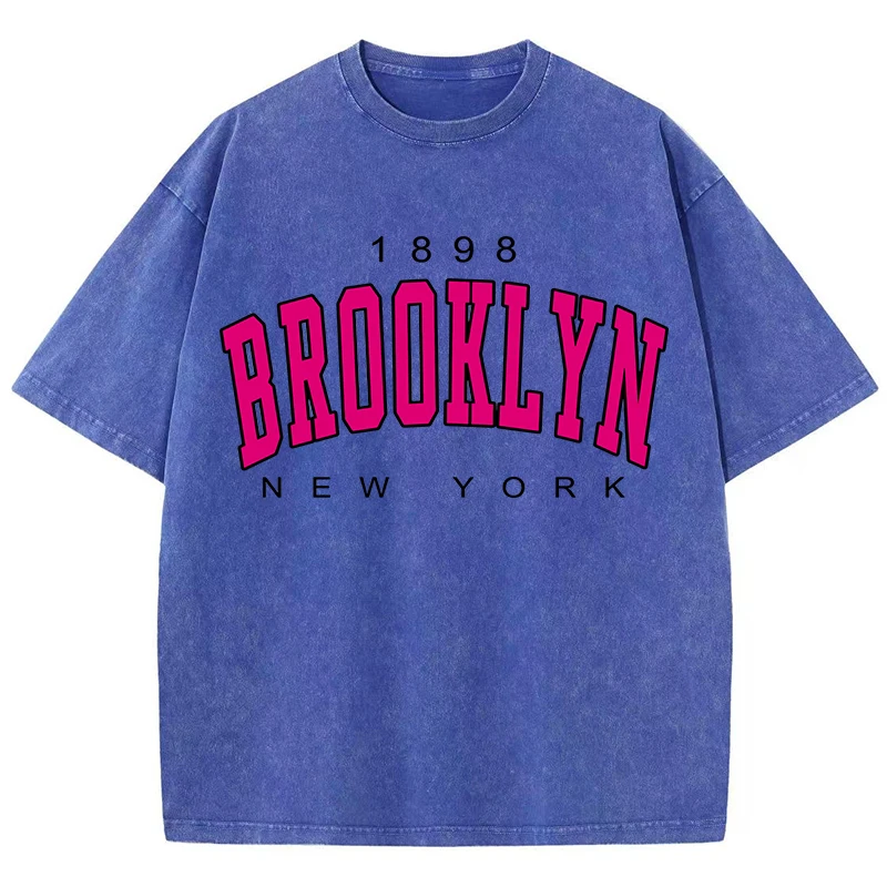 Womans Cotton Washed T-Shirts Fashion Loose O-Neck Short Sleeve Brooklyn New York Printing Tops Summer Street Female Clothes