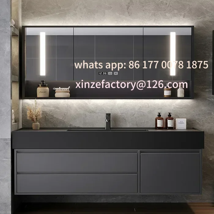 

Customizable Bathroom Cabinet Combination with Rock Integrated Basin Drawer Vanity Intelligent Bathroom Cabinet Sink Washbasin