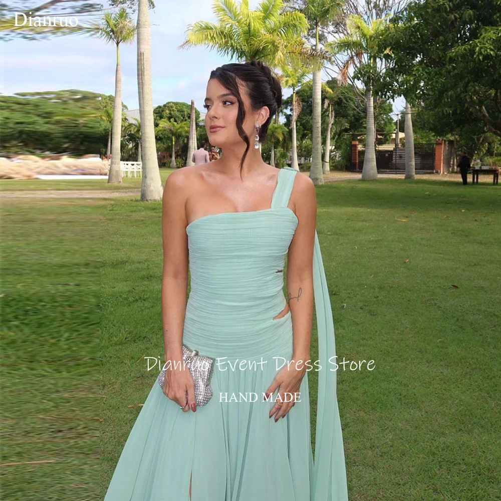 

Dianruo One Shoulder Cut Out Evening Dress A Line Chiffon Vestido De Fiesta Mint Green Bespoke Occasion Evening Gown Customized