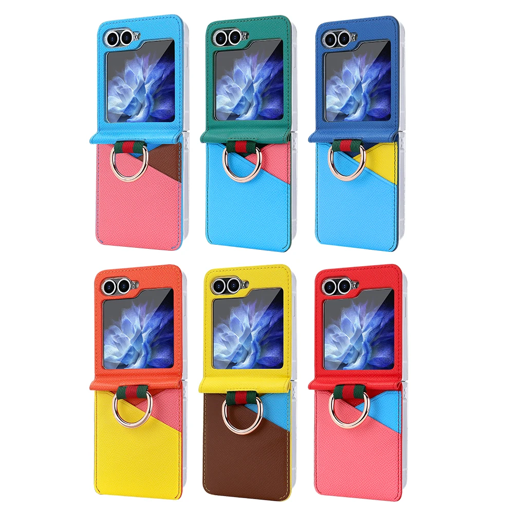 

Luxury PU Leather Wallet Hinge Phone Case For Samsung Z Flip 3 4 5 6 5G Flip4 Flip5 Flip6 3-piece Set Card Slot With Ring Cover