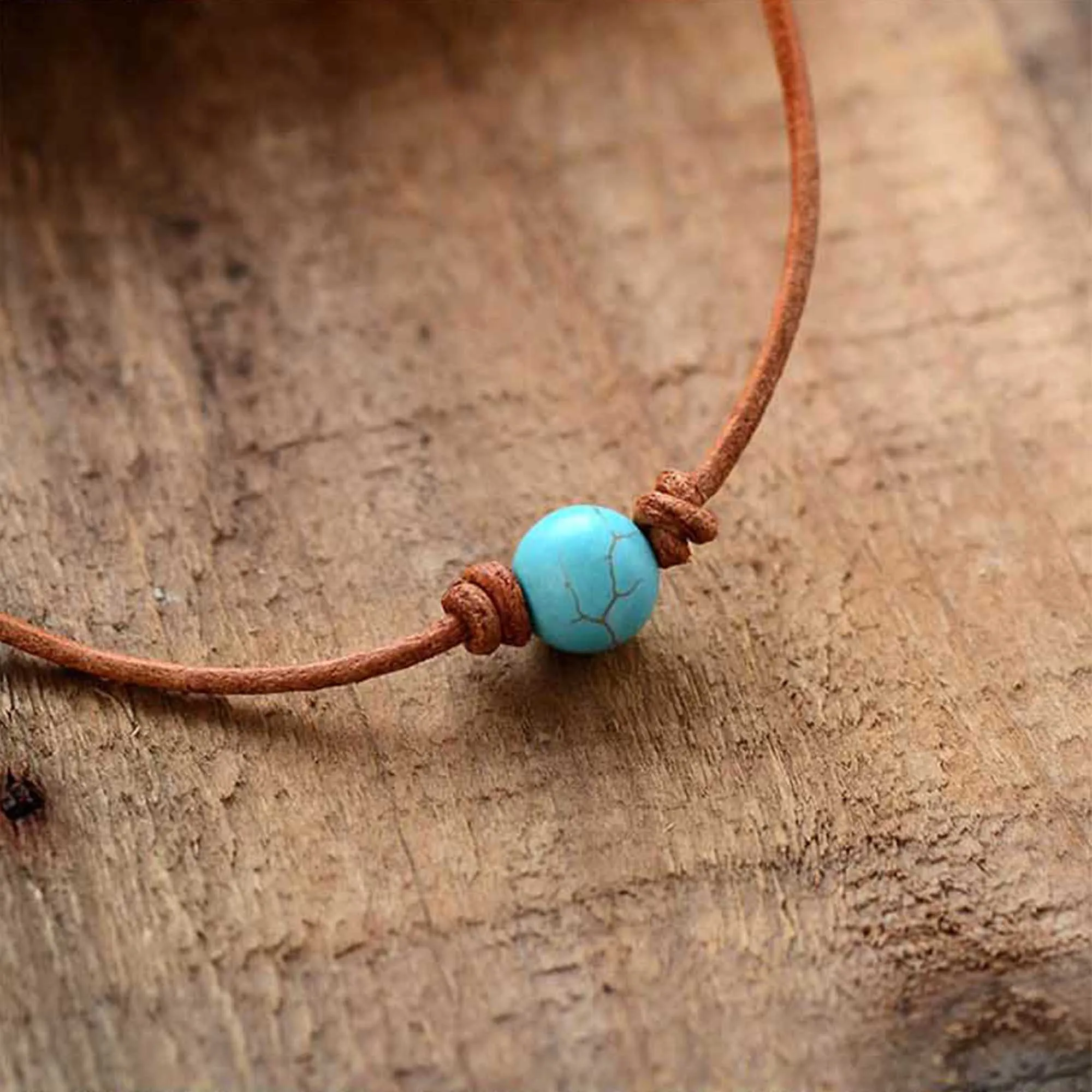 Turquoise Charm Necklace Minimalist One Bead Necklace Choker Healing Balance Spiritual Meditation Anxiety Relief Inner Peace